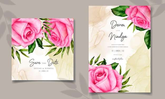 Beautiful floral watercolor wedding invitation card template