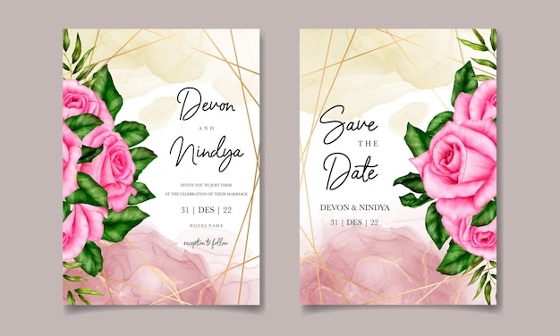 Beautiful floral watercolor wedding invitation card template