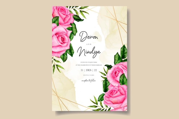 Beautiful floral watercolor wedding invitation card template