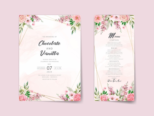 beautiful floral watercolor wedding invitation card