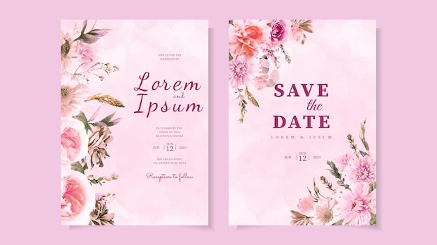 Beautiful Floral Wedding Card Invite in Pink Love Theme Flowers Invitation