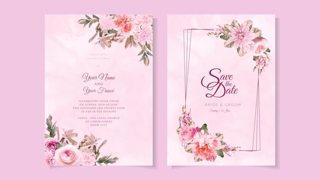 Beautiful Floral Wedding Card Invite in Pink Love Theme Flowers Invitation