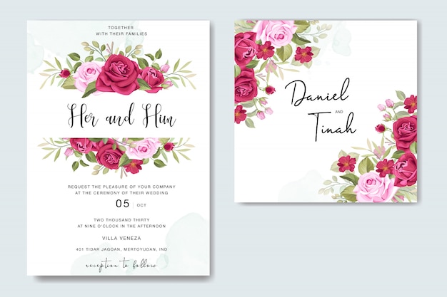 beautiful floral wedding card with roses frame template