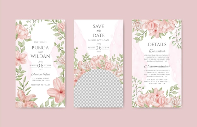 Beautiful floral wedding instagram stories template set bundle