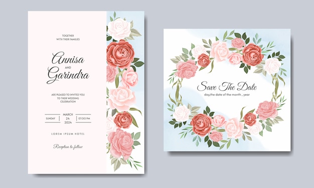 Beautiful floral wedding invitation card template premium  