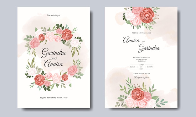 Beautiful floral wedding invitation card template premium  