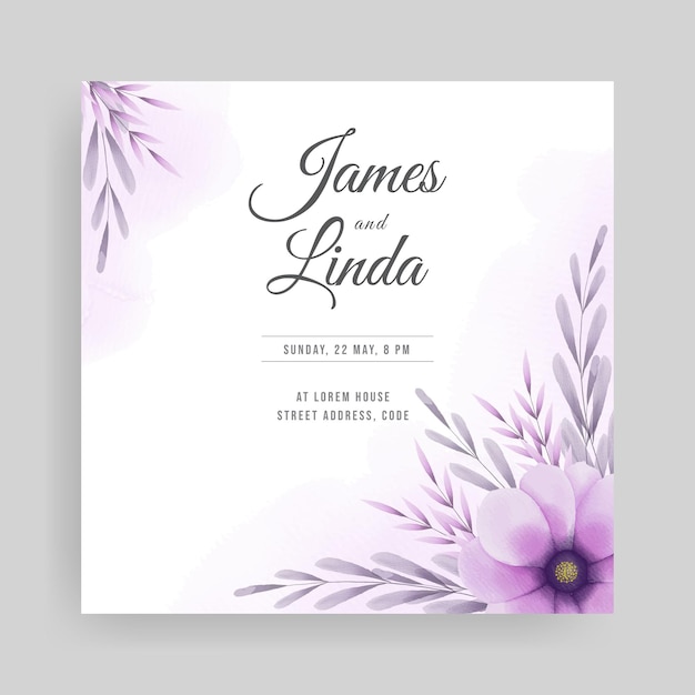 Beautiful Floral wedding invitation card template with handdrawn leaves and roses design