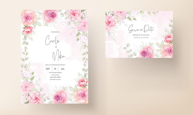 Beautiful floral   wedding invitation card template