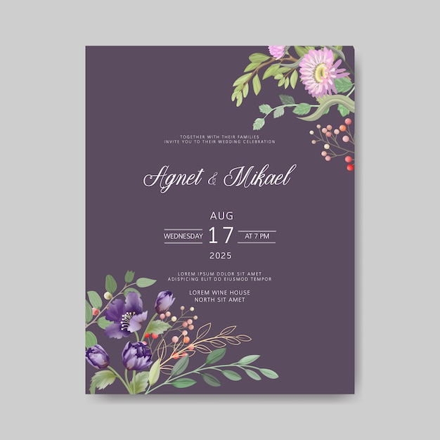 beautiful floral  wedding invitation card