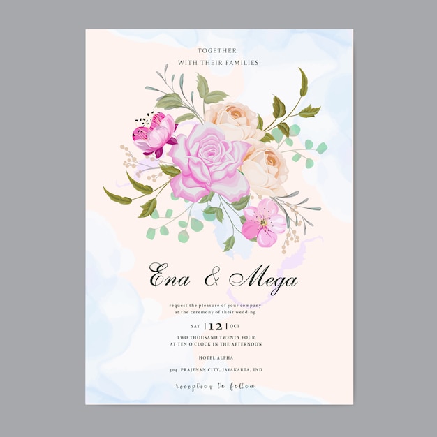 Beautiful floral wedding invitation tamplate