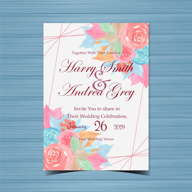 Beautiful Floral Wedding Invitation with Colorful Flowers