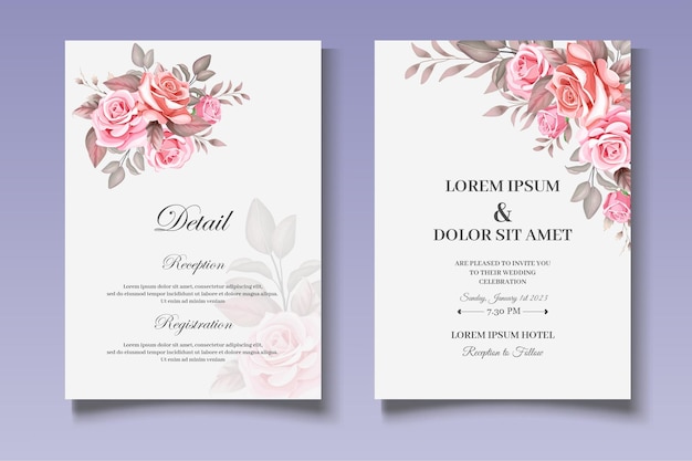 Beautiful Floral Wreath Wedding Card Set Template