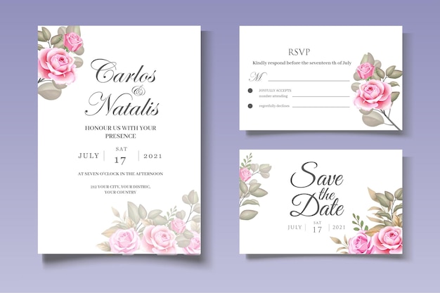 Beautiful Floral Wreath Wedding Card Set Template