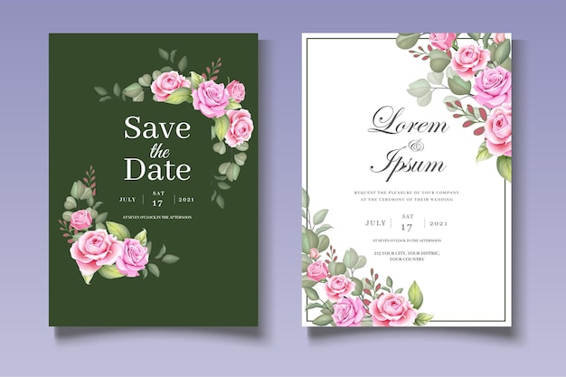 Beautiful Floral Wreath Wedding Card Set Template