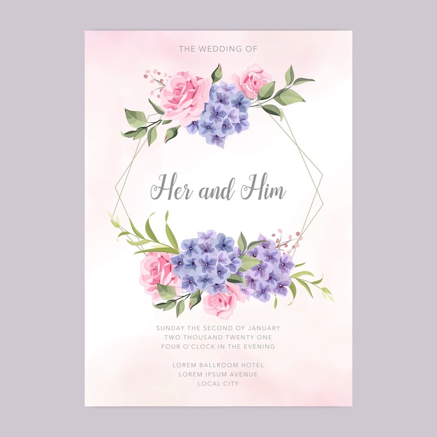 Beautiful floral wreath wedding invitation card template