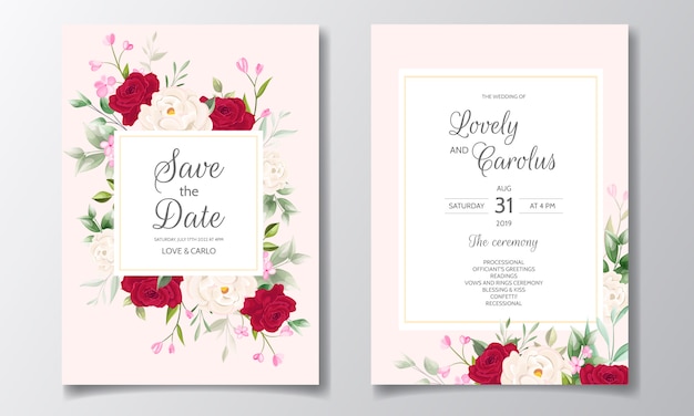 Beautiful floral wreath wedding invitation card template