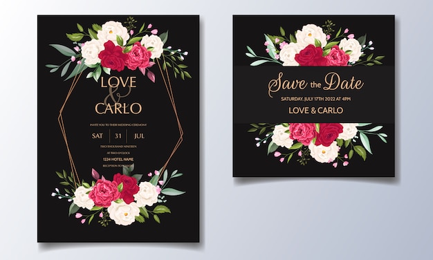 Beautiful floral wreath wedding invitation card template