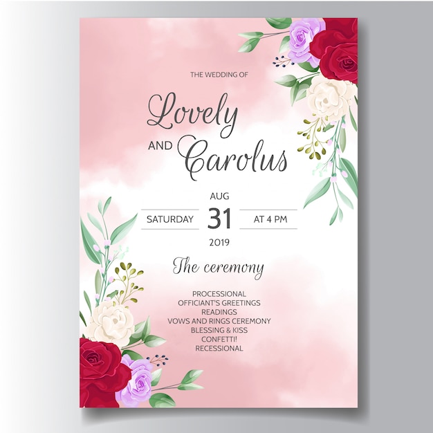 Beautiful floral wreath wedding invitation card template