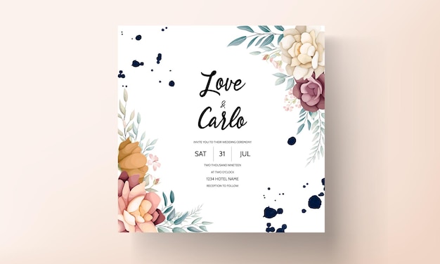 Vector beautiful floral wreath wedding invitation card template