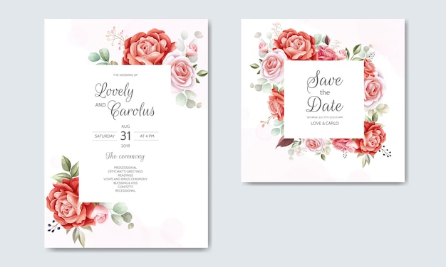 Beautiful floral wreath wedding invitation card template