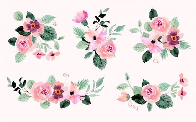 beautiful flower bouquet watercolor collection