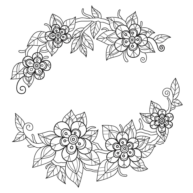 Beautiful flower frame hand drawn for adult coloring book