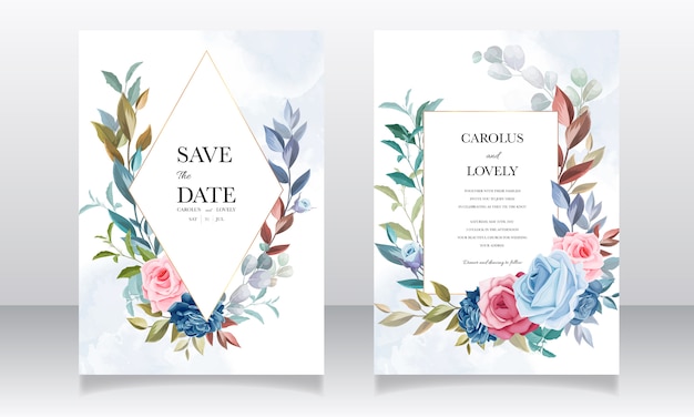 Vector beautiful flower and leaves invitation card set