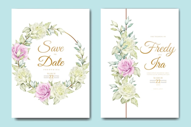 beautiful flower and leaves watercolor wedding invitation card template