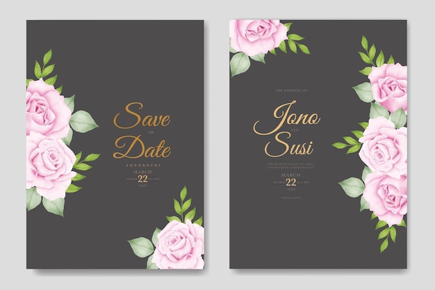 Beautiful Flower and Leaves Wedding Invitation Card