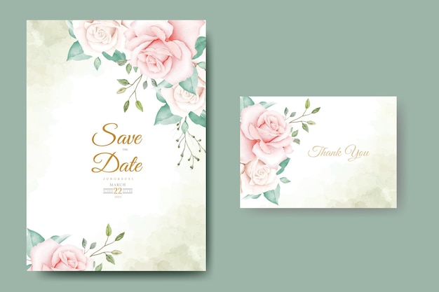 Beautiful Flower and Leaves Wedding Invitation Card