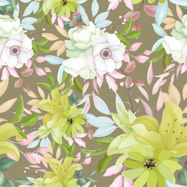 beautiful flower and leaves wreath seamless pattern