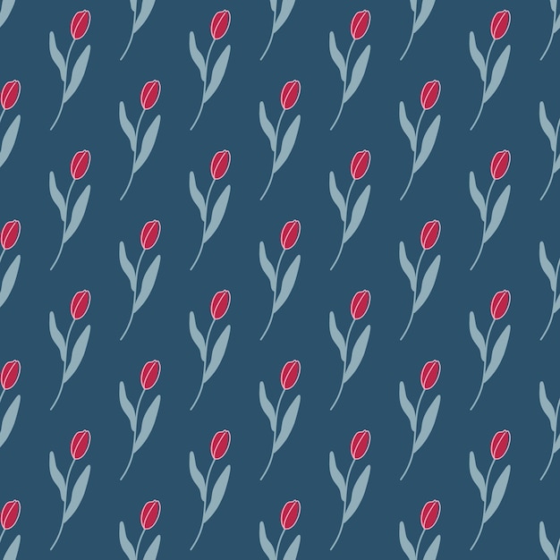 Beautiful flower pattern. Endless ornament with tulips on dark blue background.