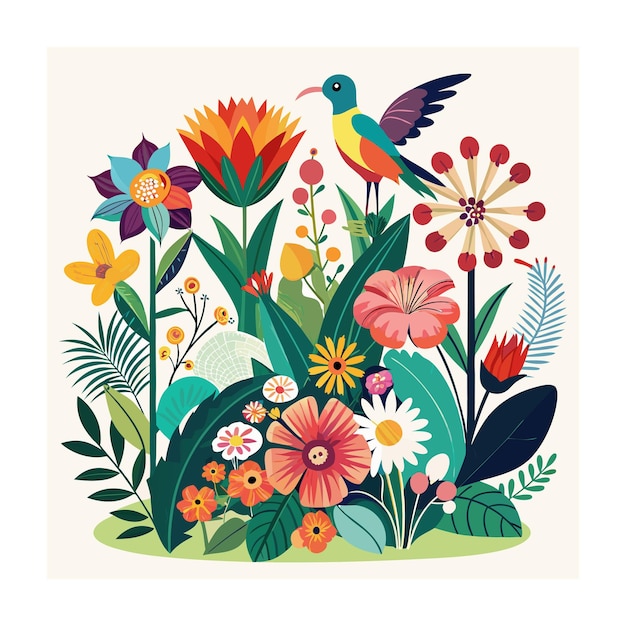 Beautiful Flower Plants Garden flat style vector illustration