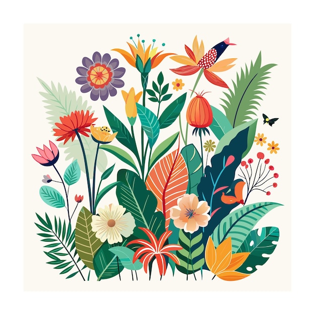 Beautiful Flower Plants Garden flat style vector illustration