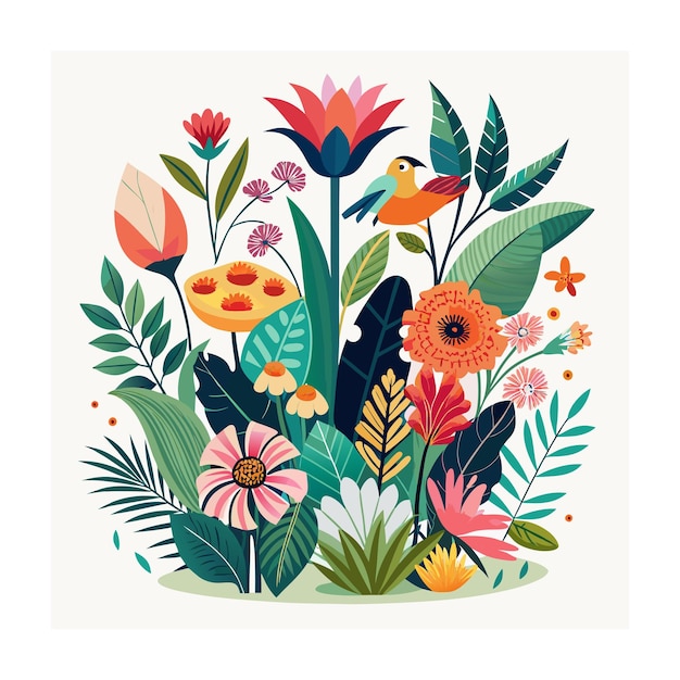 Beautiful Flower Plants Garden flat style vector illustration