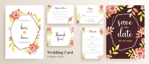 Beautiful Flowers Decorated Wedding Invitation Rsvp and Thank you card layout for save the date concept