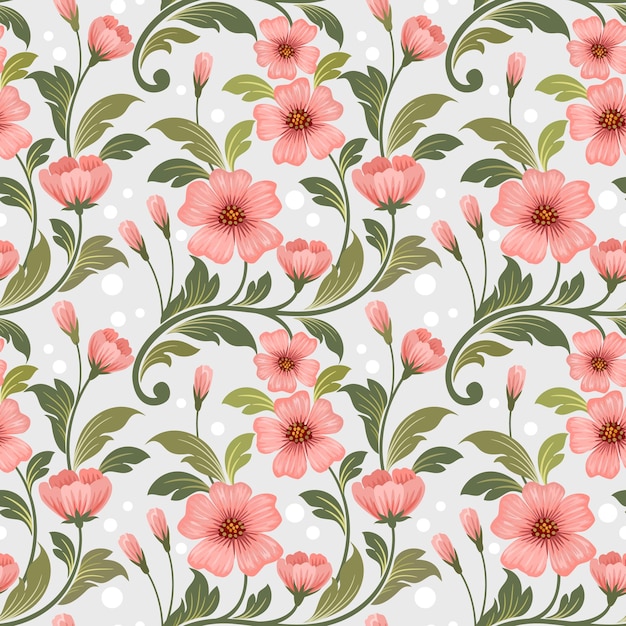 Beautiful flowers design with green leaf seamless pattern