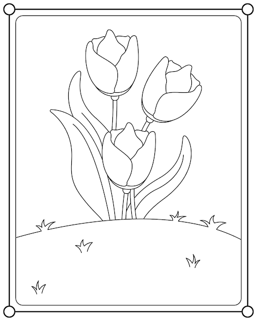 Beautiful flowers in the garden suitable for children's coloring page vector illustration