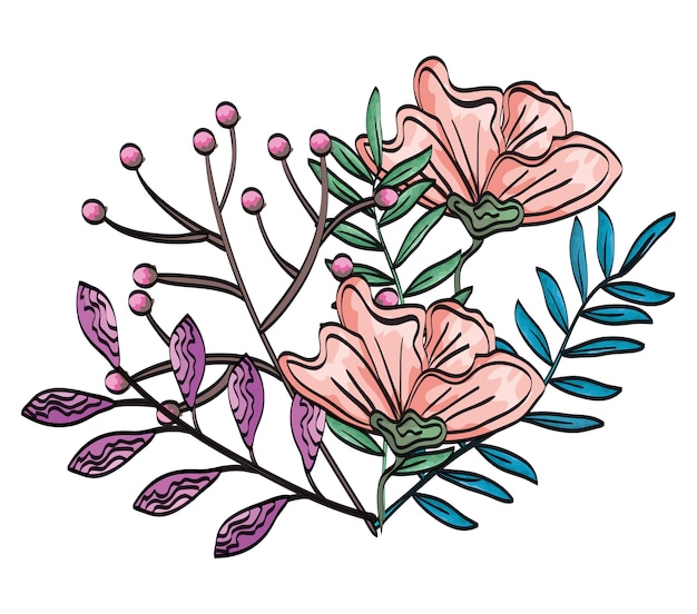 Vector beautiful flowers and leafs decoration