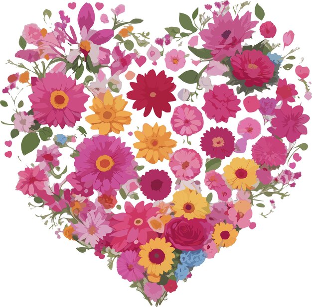 Beautiful flowers and leave gathered together in a heart shape