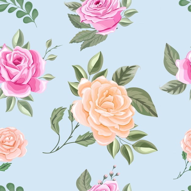 Beautiful Flowers and Leaves Seamless Pattern