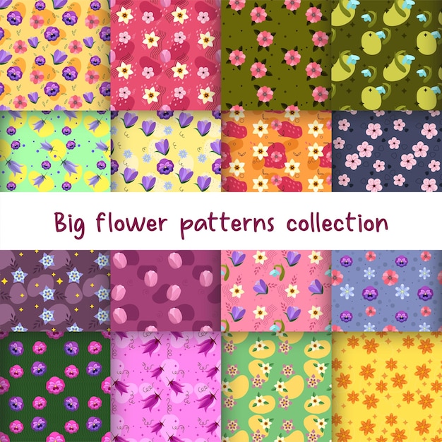 Beautiful flowers patterns collection in flat style