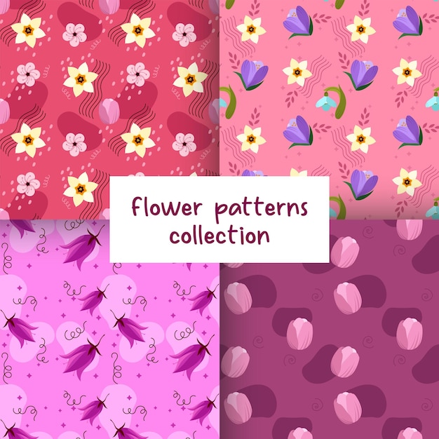 Beautiful flowers patterns collection in flat style