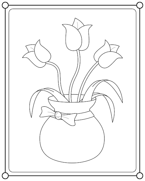 Beautiful flowers in pots suitable for coloring book vector illustration