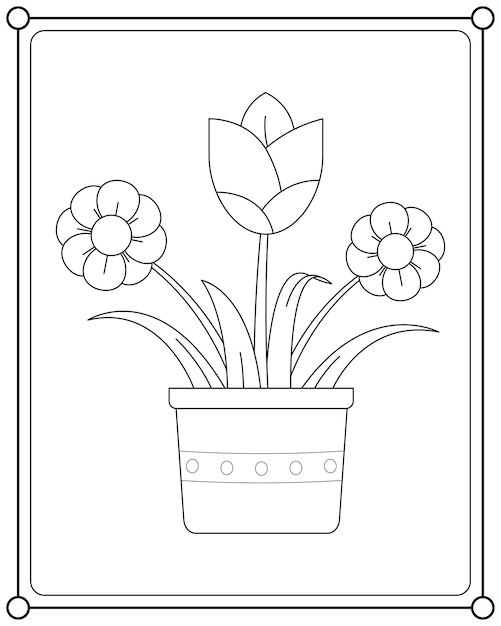 Beautiful flowers in pots suitable for coloring book vector illustration