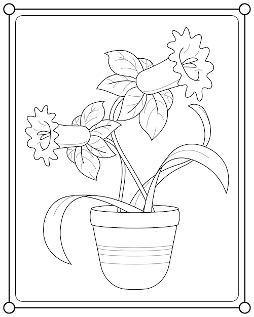 Vector beautiful flowers in pots suitable for coloring book vector illustration