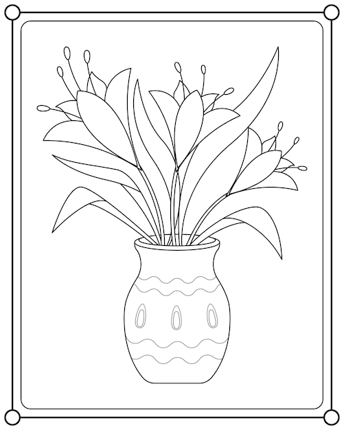 Beautiful flowers in pots suitable for coloring book vector illustration