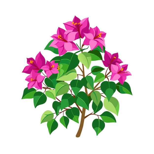 Vector beautiful flowers tree and bush flat style vector illustration