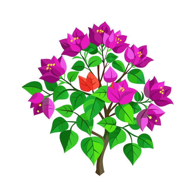 Vector beautiful flowers tree and bush flat style vector illustration