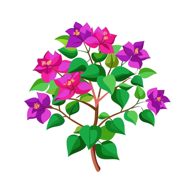 Vector beautiful flowers tree and bush flat style vector illustration